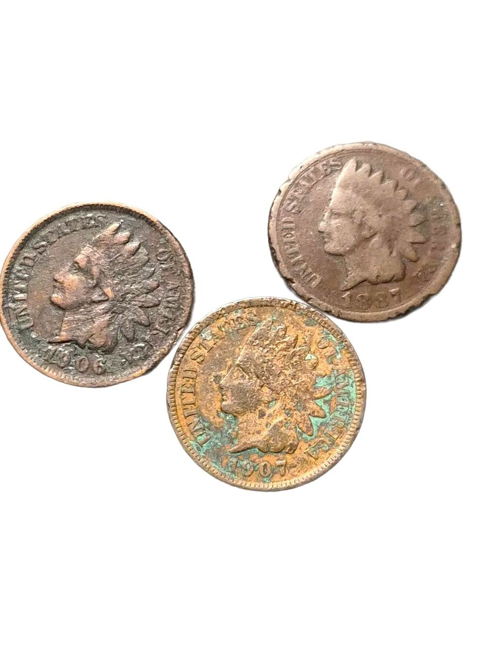 3 varios dates Indian Head Pennies #312